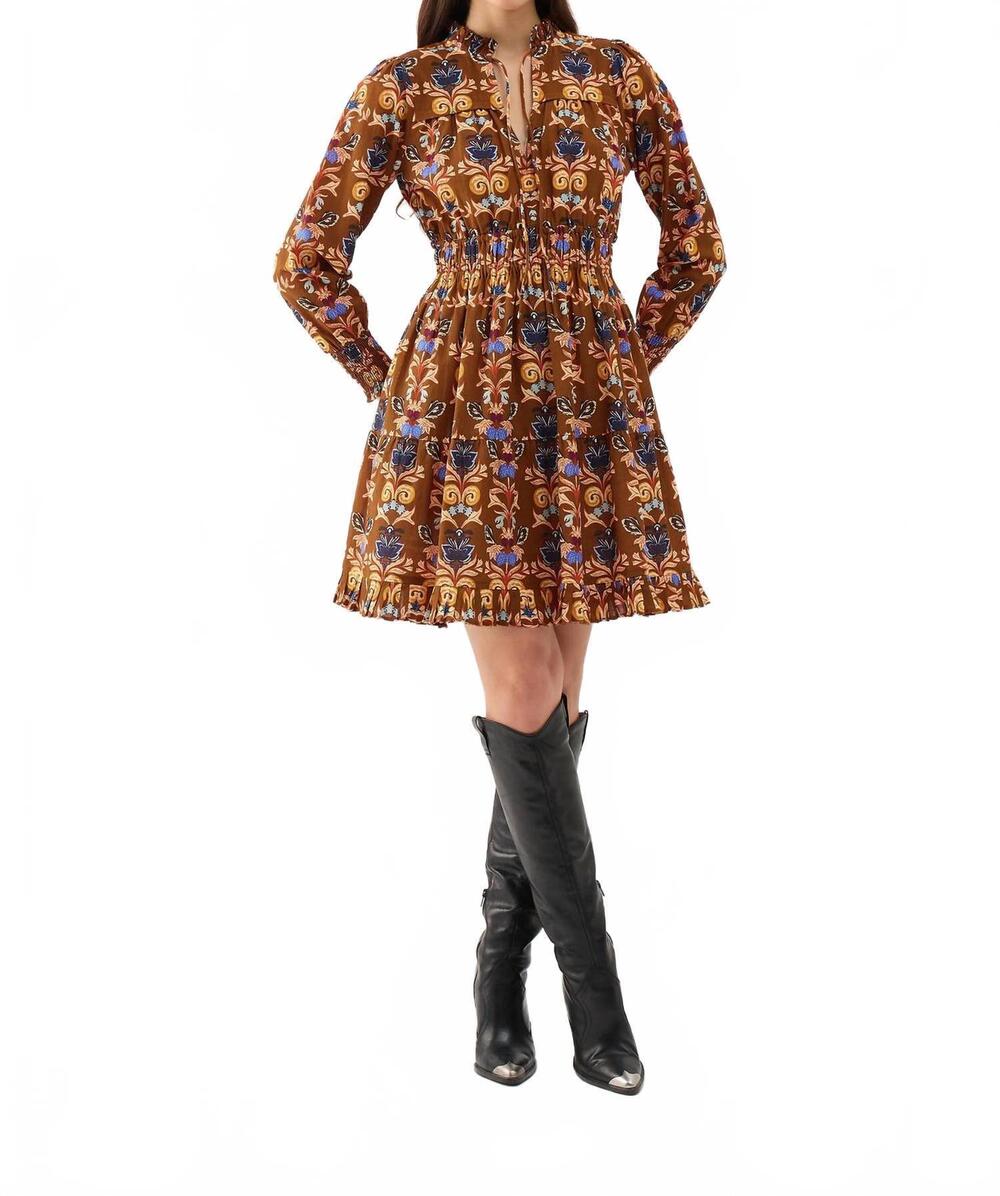 NEW BEYOND BY VERA alice printed a-line mini dress in walnut